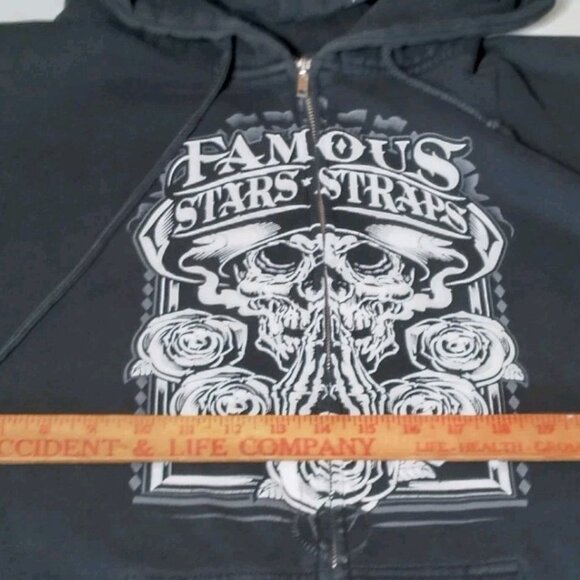 Famous Stars Straps Sweatshirt Men XXL Black Full Zip Skull Roses Hoodie - Picture 4 of 13